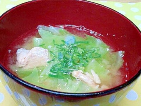 鮭缶&キャベツの味噌汁